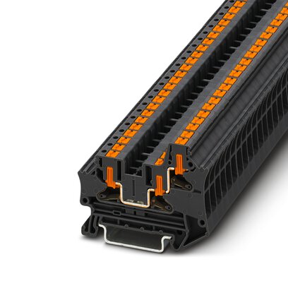Phoenix Contact Multi-Conductor Terminal Block; PTV 4-TWIN BK ; 30A; 600V; 1-Level; #24 - #10; Push-In - Horizontal Entry Connection; Black